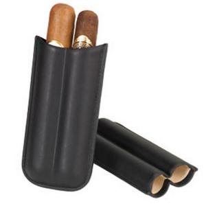 2 Finger Black Leather Cigar Case
